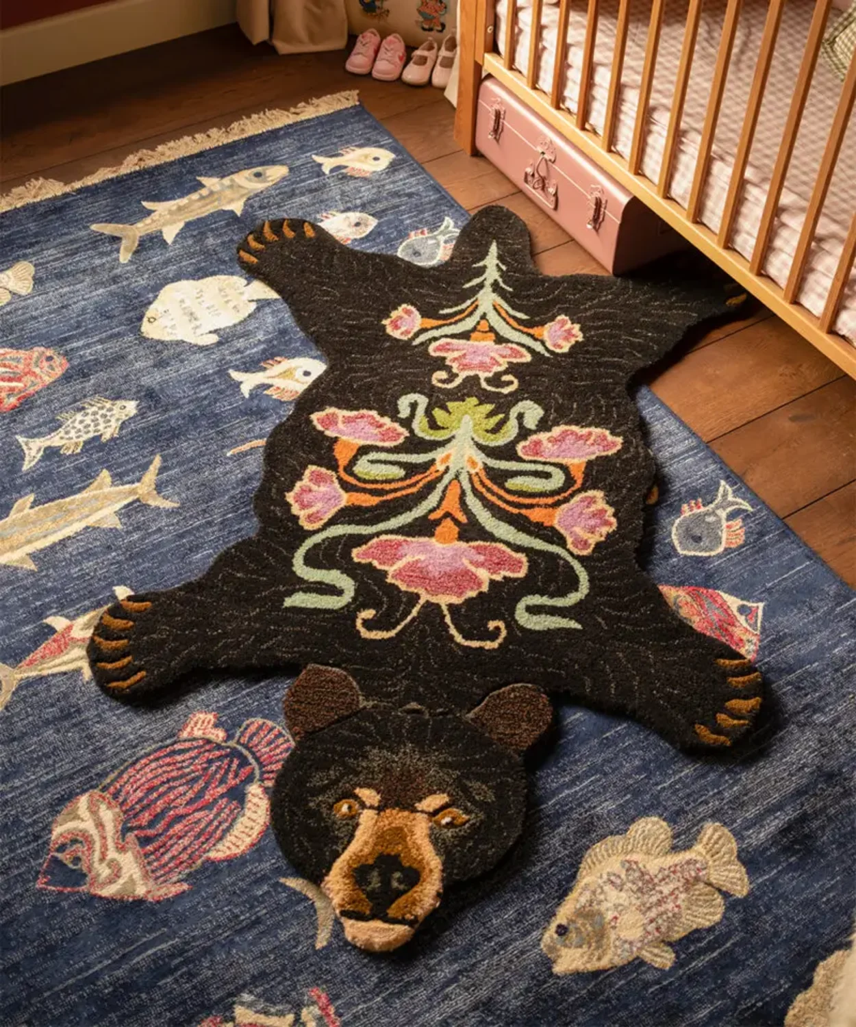 Blooming Black Bear Rug Large