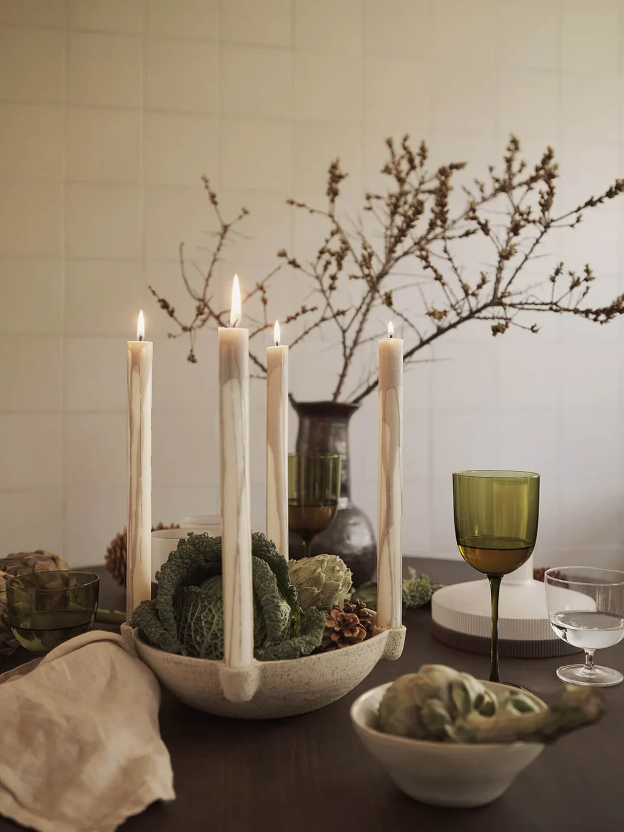 Bowl Candle Holder - L - Ceramic Light Grey 