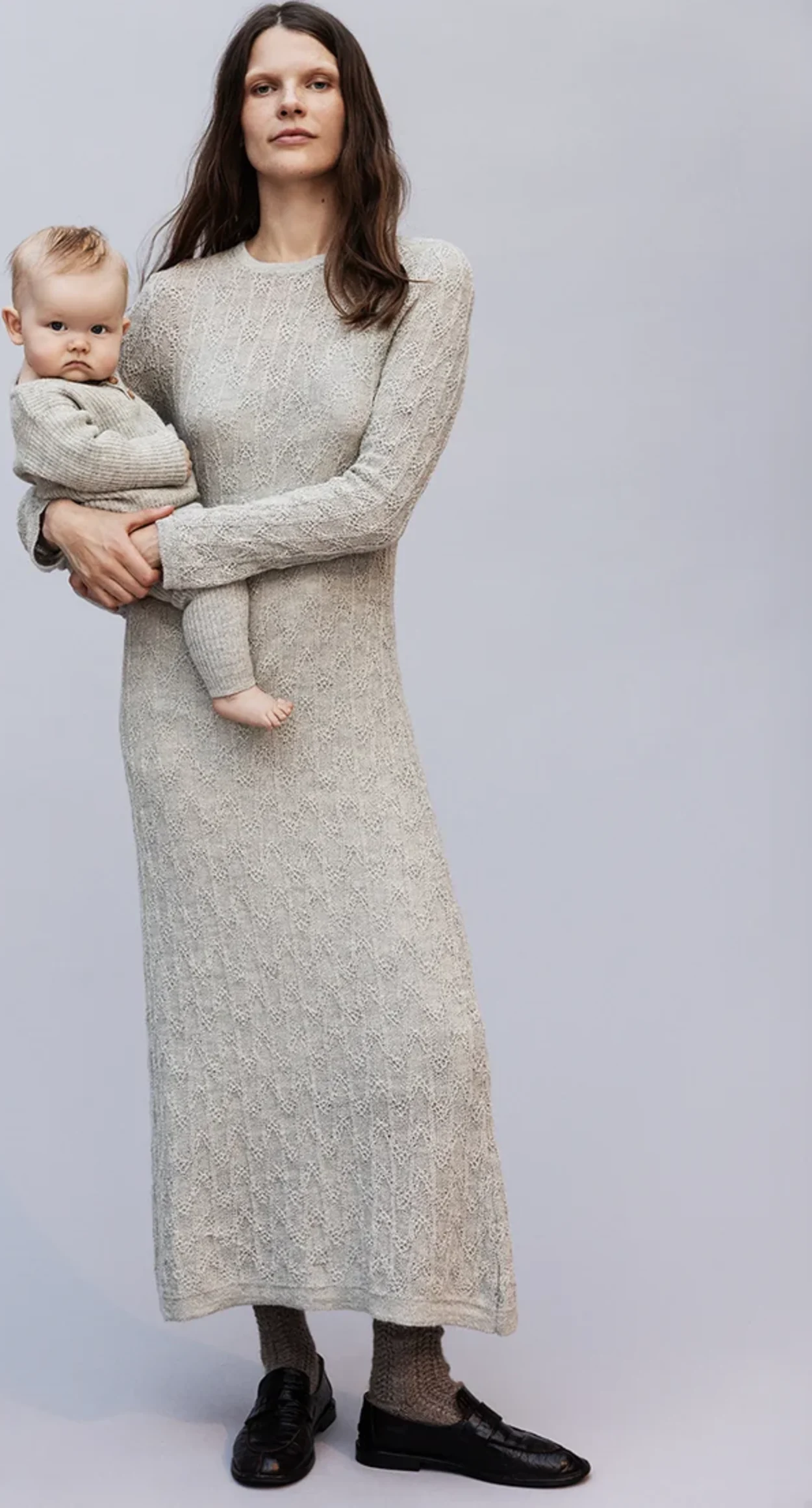 Retro Pattern Dress - Pale Grey