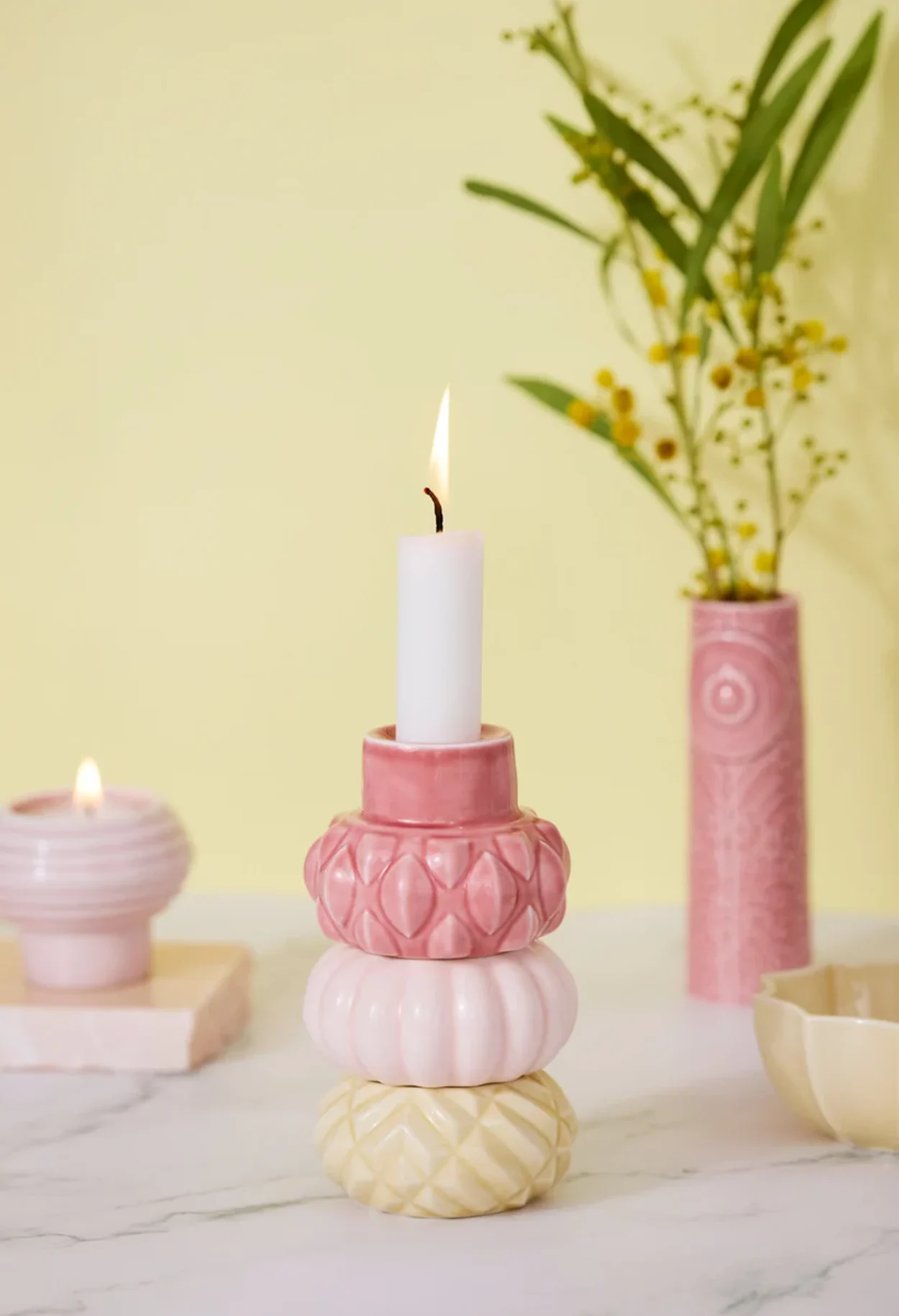 Samsurium Candlestack Three Mimosa, Blush & Powder set of 3