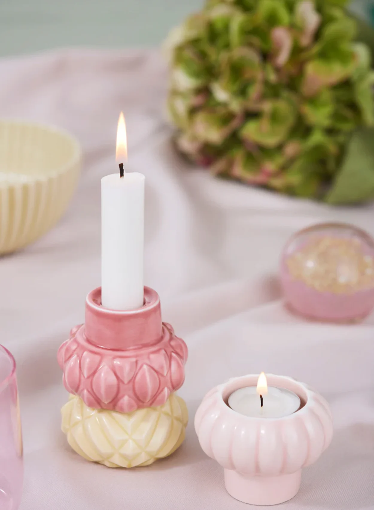 Samsurium Candlestack Three Mimosa, Blush & Powder set of 3