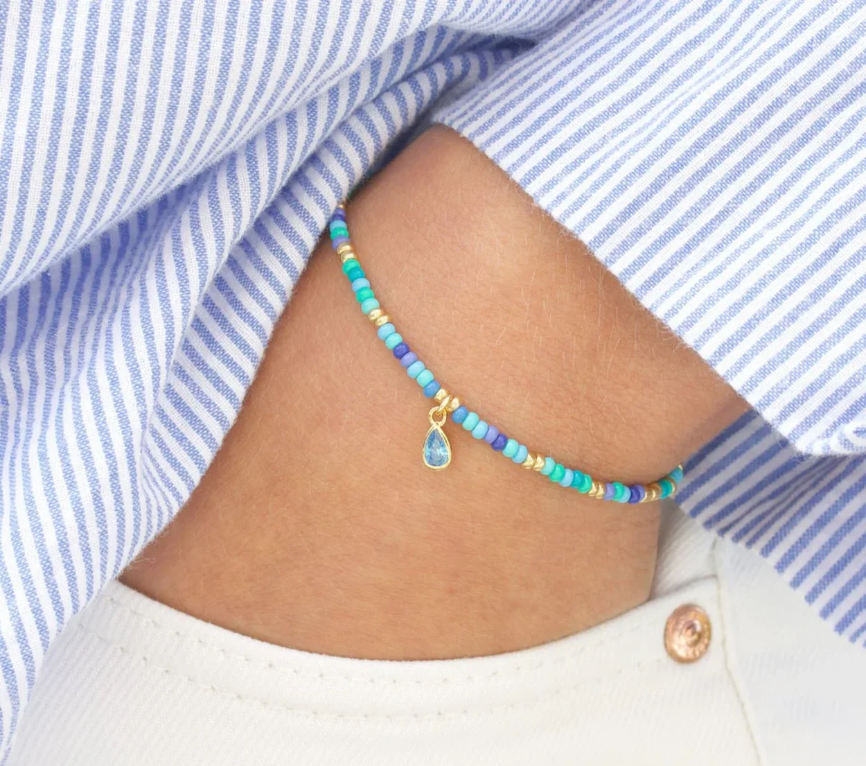 Water Drop beaded Bracelet - Blue 