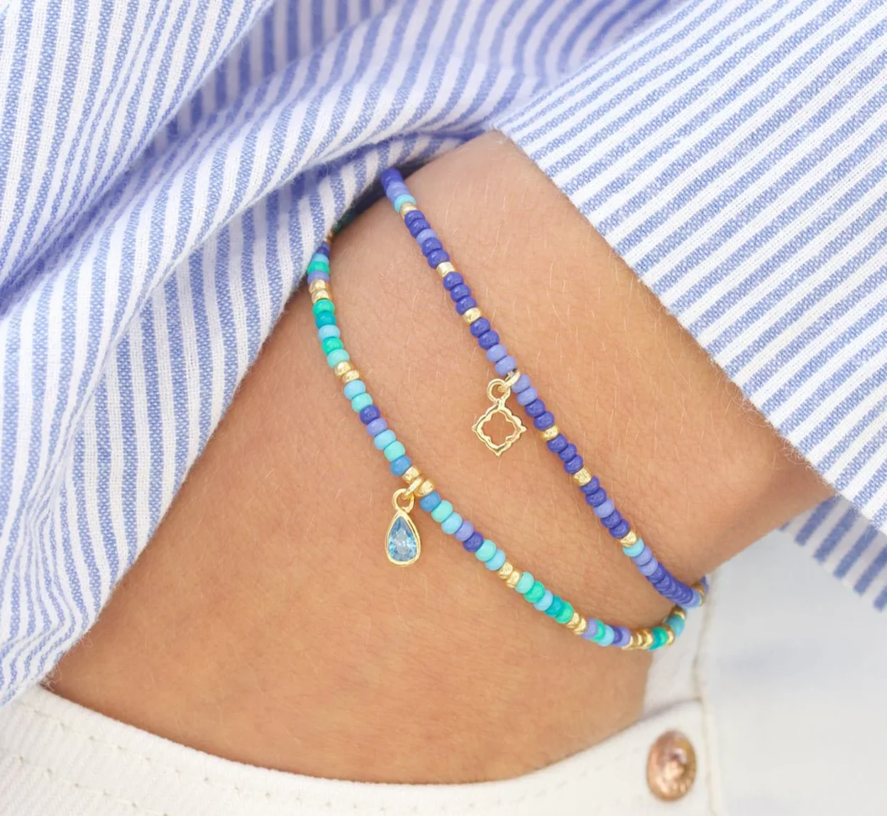 Water Drop beaded Bracelet - Blue 