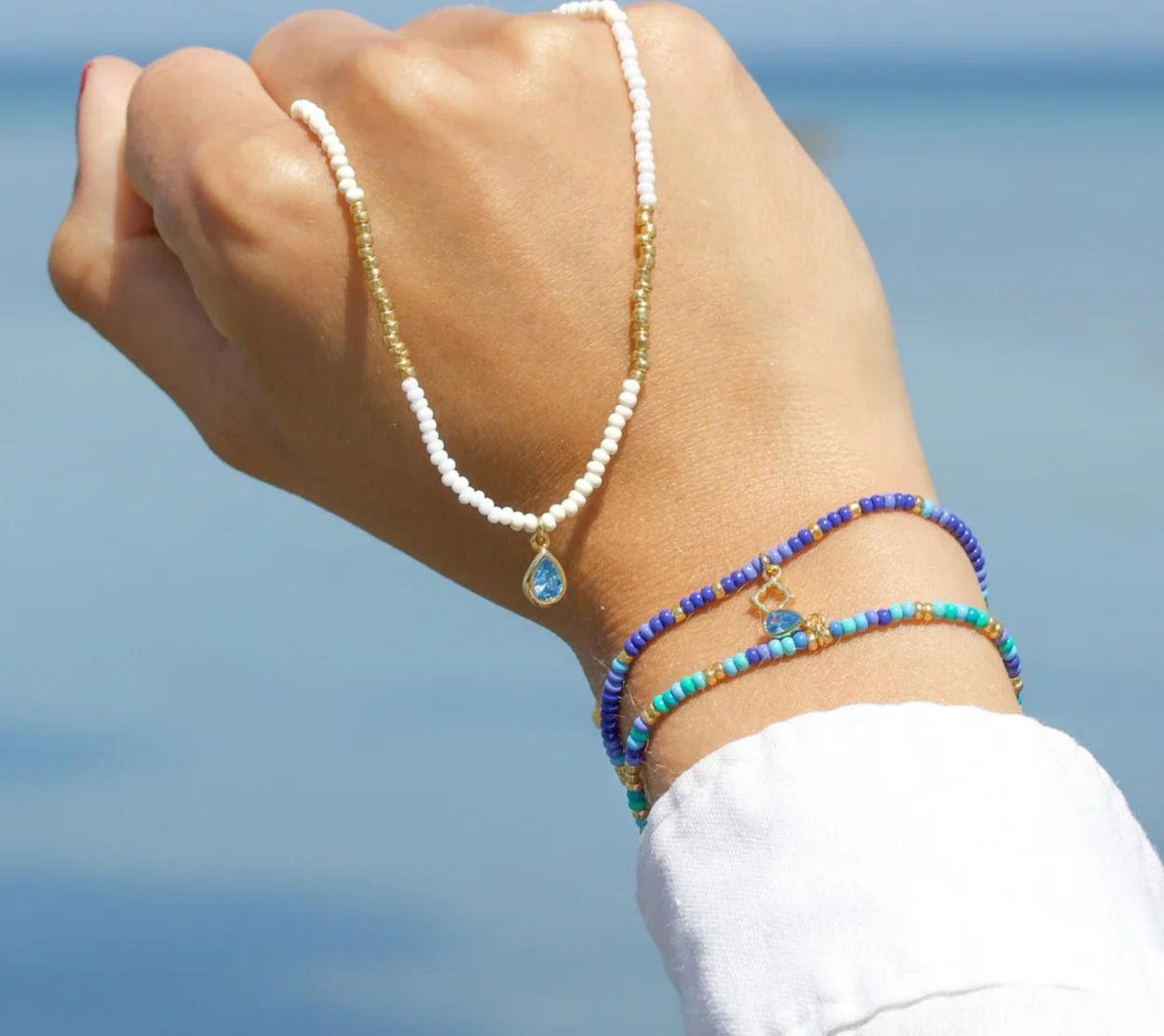 Water Drop beaded Bracelet - Blue 
