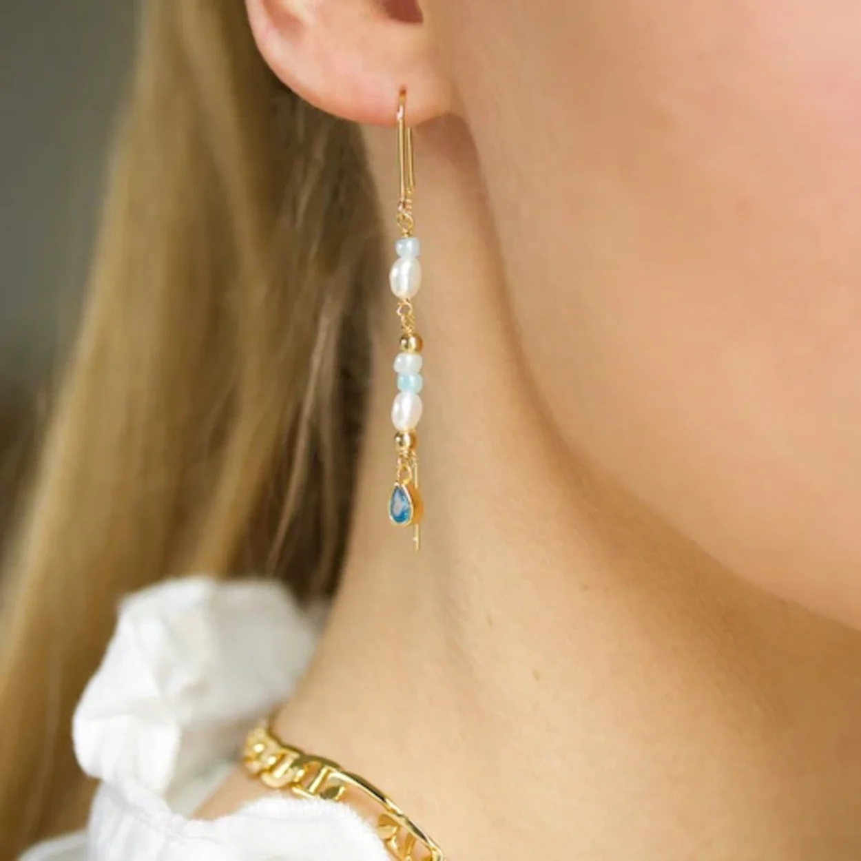 Water Drop beaded Chain Earring