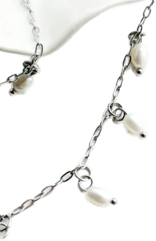 Oval Perluarmband Silfur