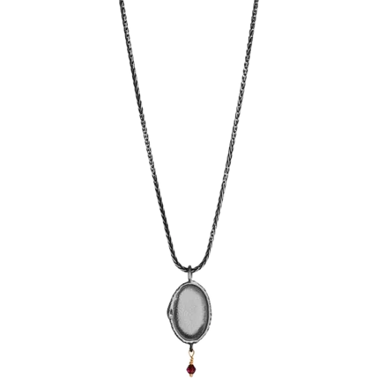 Orrifinn Ouroboros - Silfur hálsmen, lítil plata m/ rauðum stein