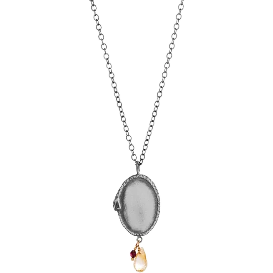 Orrifinn Ouroboros - Silfur hálsmen, stór plata m/ gulum stein