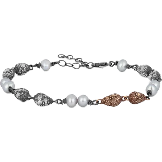 Orrifinn Sær armband með silfur&brons dropum & perlum