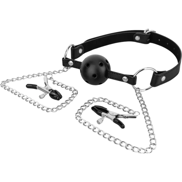 Ball Gag with Nipple Clamps